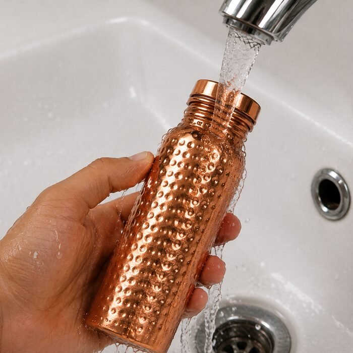 Rincer la gourde Cupra à l'eau claire